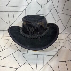Barmah Foldaway Suede Cooler Hat XXL Black Mesh Crown Outback Packable 1068